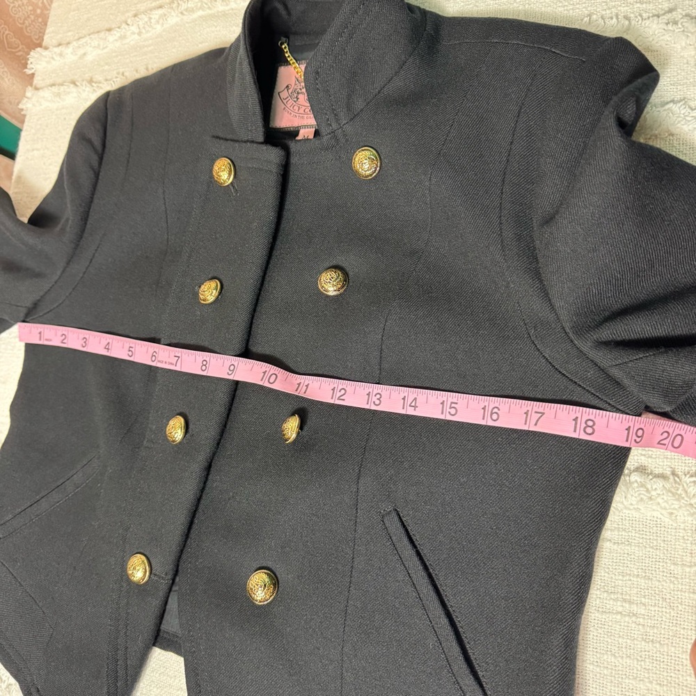 Juicy Couture Y2K 2009 Black Military Style Wool Double Breasted Jacket Sz M - Picture 7 of 14